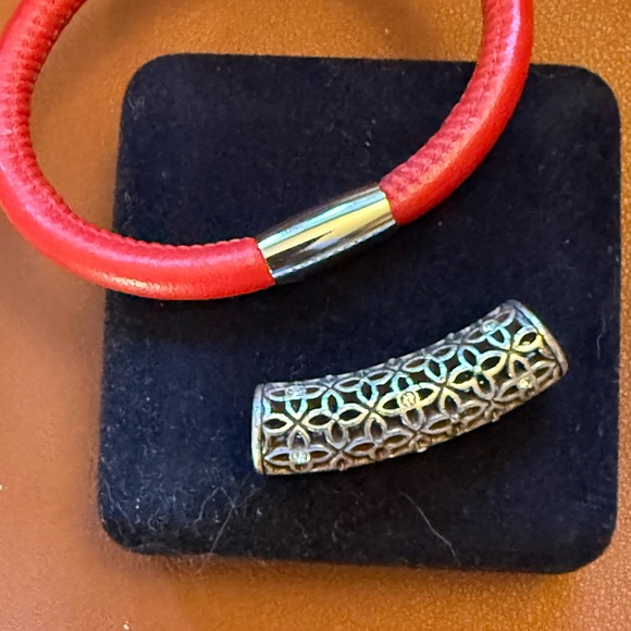 Brighton Woodstock Red Leather Bracelet with Gorgeous Silver Charm (2 pieces)